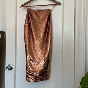 Rose gold sequin mini dress, petite. Never worn, tags on.